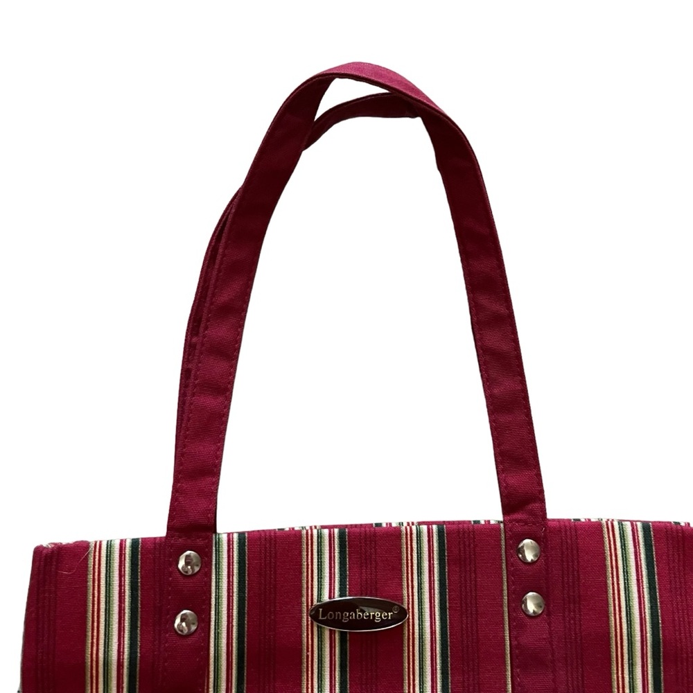 Longaberger Small Tote Purse Bag Red Tan Green Vertical Stripe Collectors - Picture 4 of 14
